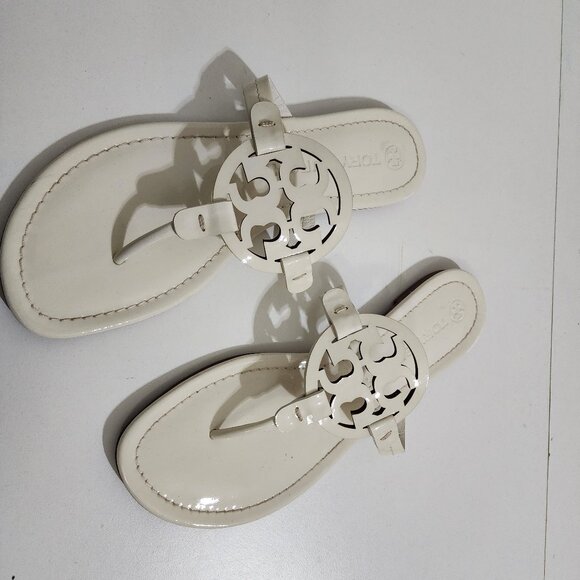 Tory Burch Miller Patent Soft Leather Sandals in Cream Women's Size 9.5 - Picture 5 of 12